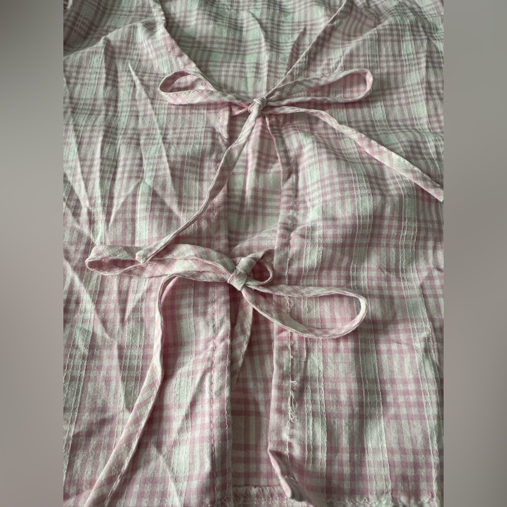 Pink Plaid Bow Front Two-Piece Shorts Set - Picture 13 of 13